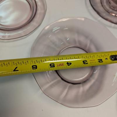 Sale Photo Thumbnail #1301: 4 cups, 4 salad plates, 3 dessert, 3 tall glasses 2 are chipped, 7 saucers, 5 - 5" plates 3 - 6" plates
