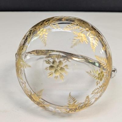 Sale Photo Thumbnail #1364: 4" Moser glass dish with gold trim and handle