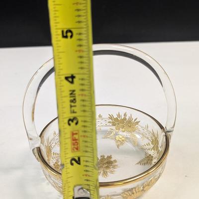 Sale Photo Thumbnail #1367: 4" Moser glass dish with gold trim and handle
