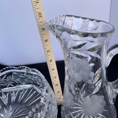 Heavy Cut/Etched Crystal Pitcher and Centerpiece Bowl