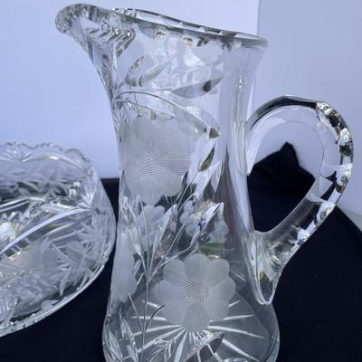 Heavy Cut/Etched Crystal Pitcher and Centerpiece Bowl