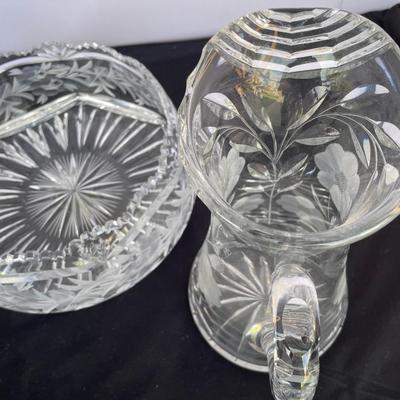 Heavy Cut/Etched Crystal Pitcher and Centerpiece Bowl