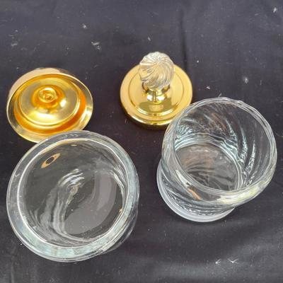 Vintage 3 Piece Glass and Brass Vanity Set