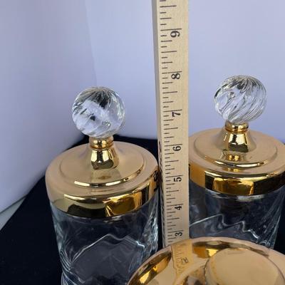 Vintage 3 Piece Glass and Brass Vanity Set