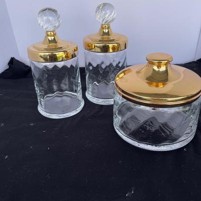 Vintage 3 Piece Glass and Brass Vanity Set