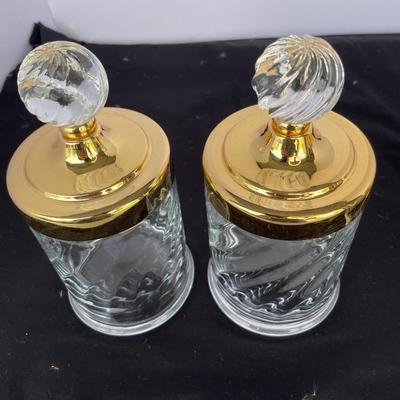 Vintage 3 Piece Glass and Brass Vanity Set