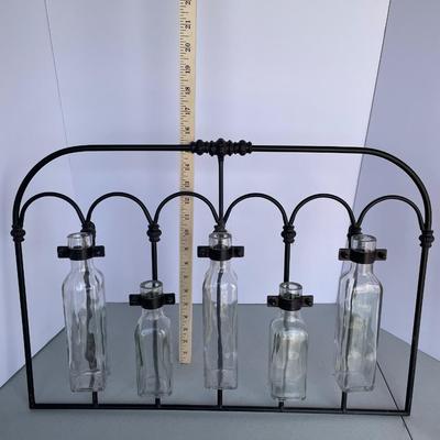 Black Iron Wall Decor with Glass Bottles
