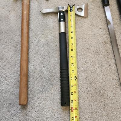 Lot of 3 Collectables Vintage Pipe Tomahawk ,SOG Fasthawk Axe, Walking Stick Cane Sword