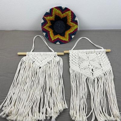 2 Macrame Wall Hangings and Swaziland Basket