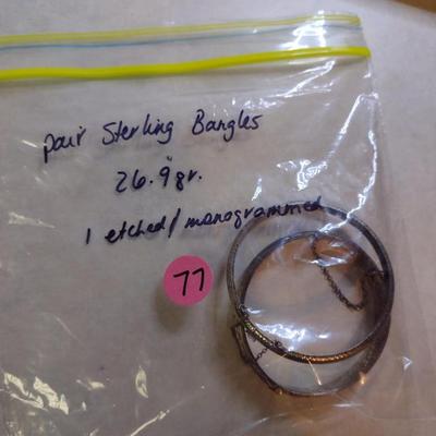 Pair of Sterling Silver Bangles- Approx Total Weight 26.9 Grams (#77)