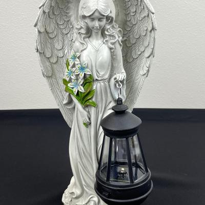 Tall Resin Angel with Solar Lantern