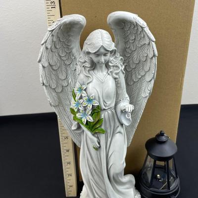 Tall Resin Angel with Solar Lantern
