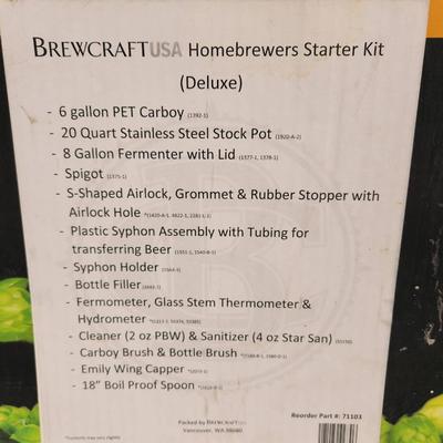 Sale Photo Thumbnail #33: Brewcraft USA Deluxe Homebrewers Starter Kit includes a 6-gallon PET carboy, 20 qt stainless steel stock pot, 8-gallon fermenter with lid, spigot, s-shaped airlock, grommet, rubber stopper with airlock hole, syphon assembly, glass stem thermometer, hydrom