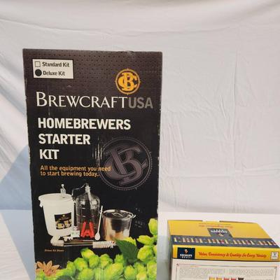 Sale Photo Thumbnail #32: Brewcraft USA Deluxe Homebrewers Starter Kit includes a 6-gallon PET carboy, 20 qt stainless steel stock pot, 8-gallon fermenter with lid, spigot, s-shaped airlock, grommet, rubber stopper with airlock hole, syphon assembly, glass stem thermometer, hydrom