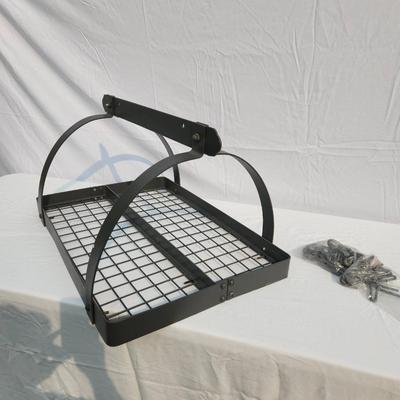 Sale Photo Thumbnail #35: Wall-mounted metal rack with a durable black finish featuring two tiers of grid shelving and an arched design. Includes four hooks at the lower edge for added utility. Suitable for organizing kitchen, bathroom, or workspace items. Comes with assembly hard