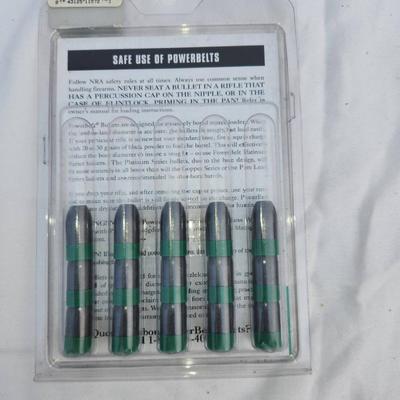 Sale Photo Thumbnail #86: PowerBelt Bullets .50 caliber hollow point ammunition from the Pure Lead Series. Includes 15 bullets, with each weighing 348 grains. Designed for improved accuracy, cleaner shooting, and faster loading. Packaged in the original unopened blister pack with 