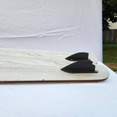 Sale Photo Thumbnail #258: Mach 1 Special wooden water skis featuring original rubber bindings labeled 'FORMULA S.' The skis exhibit a natural wood finish with 'Mach 1 Special' printed on the top. Suitable for water sports enthusiasts and collectors. Condition suggests prior use wi