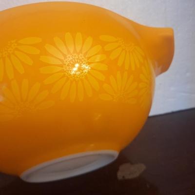 vintage pyrex mixing bowl 4 sq #444 Orange yellow sunflower daisy cinderella bowl