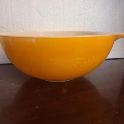 vintage pyrex mixing bowl 4 sq #444 Orange yellow sunflower daisy cinderella bowl