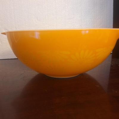 vintage pyrex mixing bowl 4 sq #444 Orange yellow sunflower daisy cinderella bowl