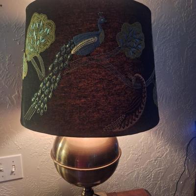 lamp with peakcock applique on shade