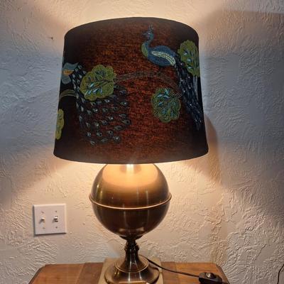 lamp with peakcock applique on shade