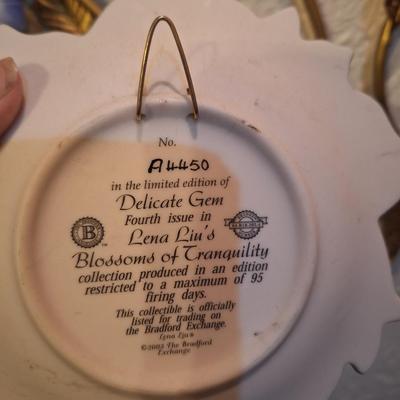 Lena Liu's blossoms of tranquility plates and wall hanger with hummingbirds