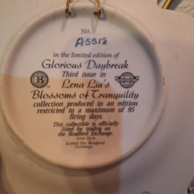 Lena Liu's blossoms of tranquility plates and wall hanger with hummingbirds