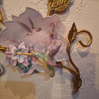 Lena Liu's blossoms of tranquility plates and wall hanger with hummingbirds
