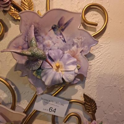 Lena Liu's blossoms of tranquility plates and wall hanger with hummingbirds