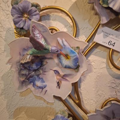 Lena Liu's blossoms of tranquility plates and wall hanger with hummingbirds