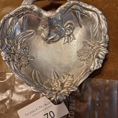 pewter rabbit heart shaped dish