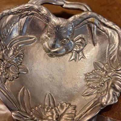 pewter rabbit heart shaped dish