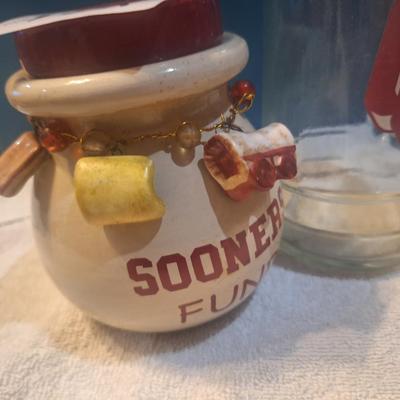 OU sooners money jar and drinking glass