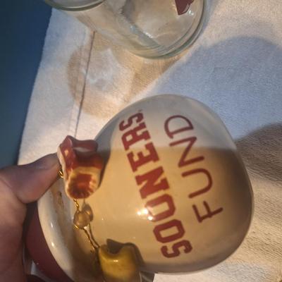 OU sooners money jar and drinking glass