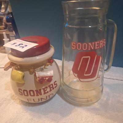 OU sooners money jar and drinking glass