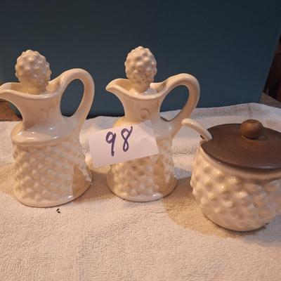 hobnail oil, vinegar bottles and sugar jar