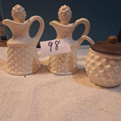 hobnail oil, vinegar bottles and sugar jar