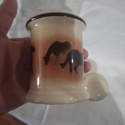 Western scene salt and pepper shaers with horse and horseman
