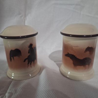 Western scene salt and pepper shaers with horse and horseman