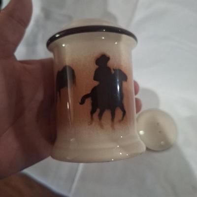 Western scene salt and pepper shaers with horse and horseman
