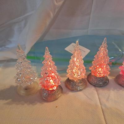 acrylic Christmas trees with color changing LED lights.