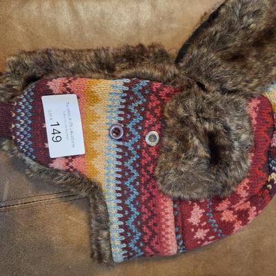 Colorful winter hat with chin strap