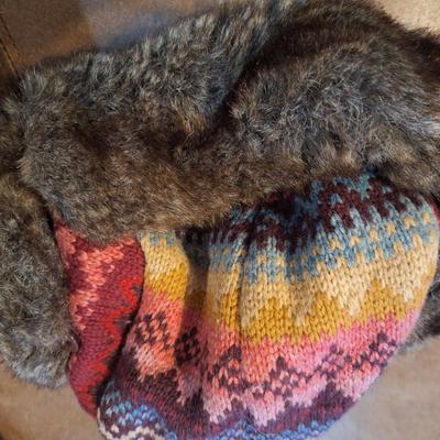 Colorful winter hat with chin strap