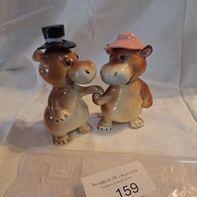 walking Hippo salt and pepper shakers- holding hands