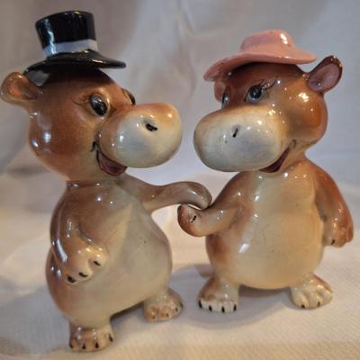 walking Hippo salt and pepper shakers- holding hands