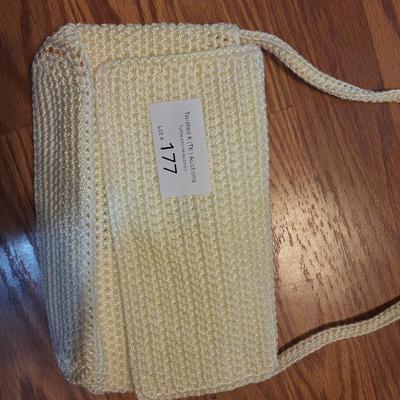 ivory mesh small clutch purse with shoulder strap