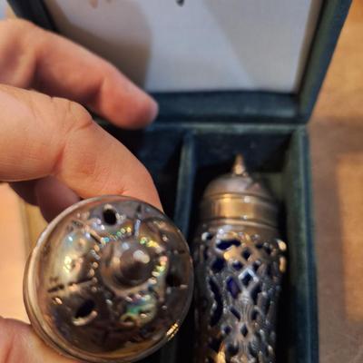 Neiman marcus salt and pepper shakers with cobalt glass