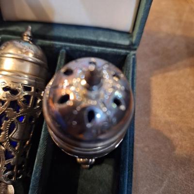 Neiman marcus salt and pepper shakers with cobalt glass