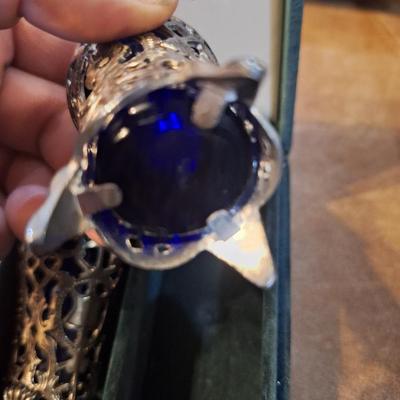 Neiman marcus salt and pepper shakers with cobalt glass